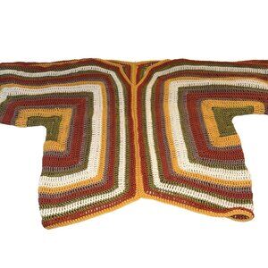 Granny Square Crochet Knit sweater Poncho Tunic Fall Winter Boho Orange